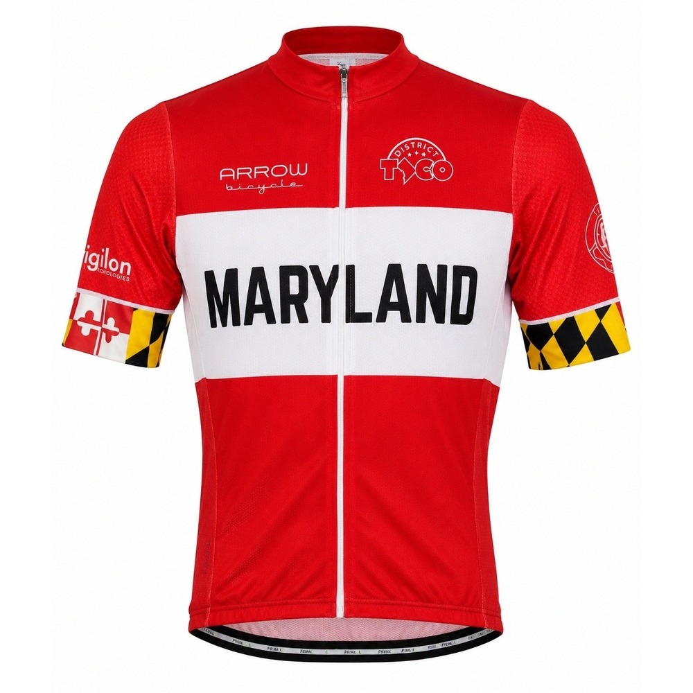 Primal Wear Mens Maryland Cycling Jersey Red White Race Cut Size M District Taco